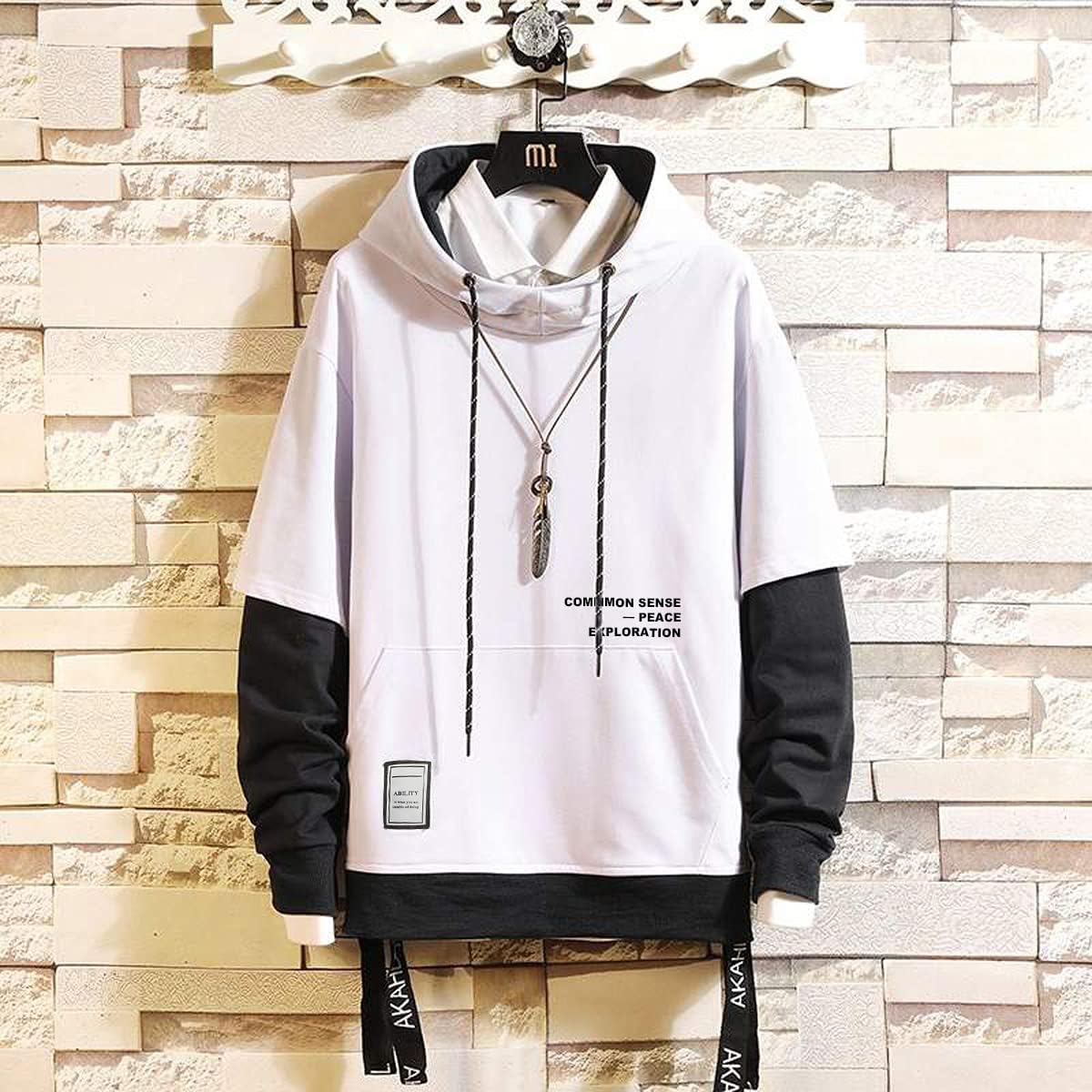 Mens Colorblock Pullover Casual Hoodie Hip Hop Tops Unisex Hooded Sweatshirt with Design