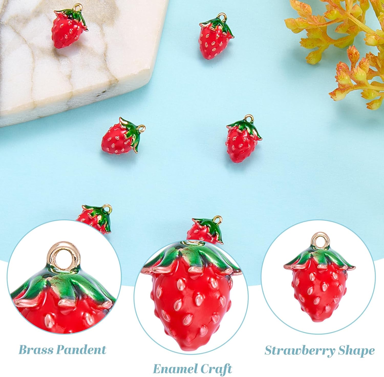 10Pcs Strawberry Charms for Jewelry Making Fruit Charms 3D Strawberry Pendants with Loop for Earring Bracelet Necklace DIY Accessories - Image 4