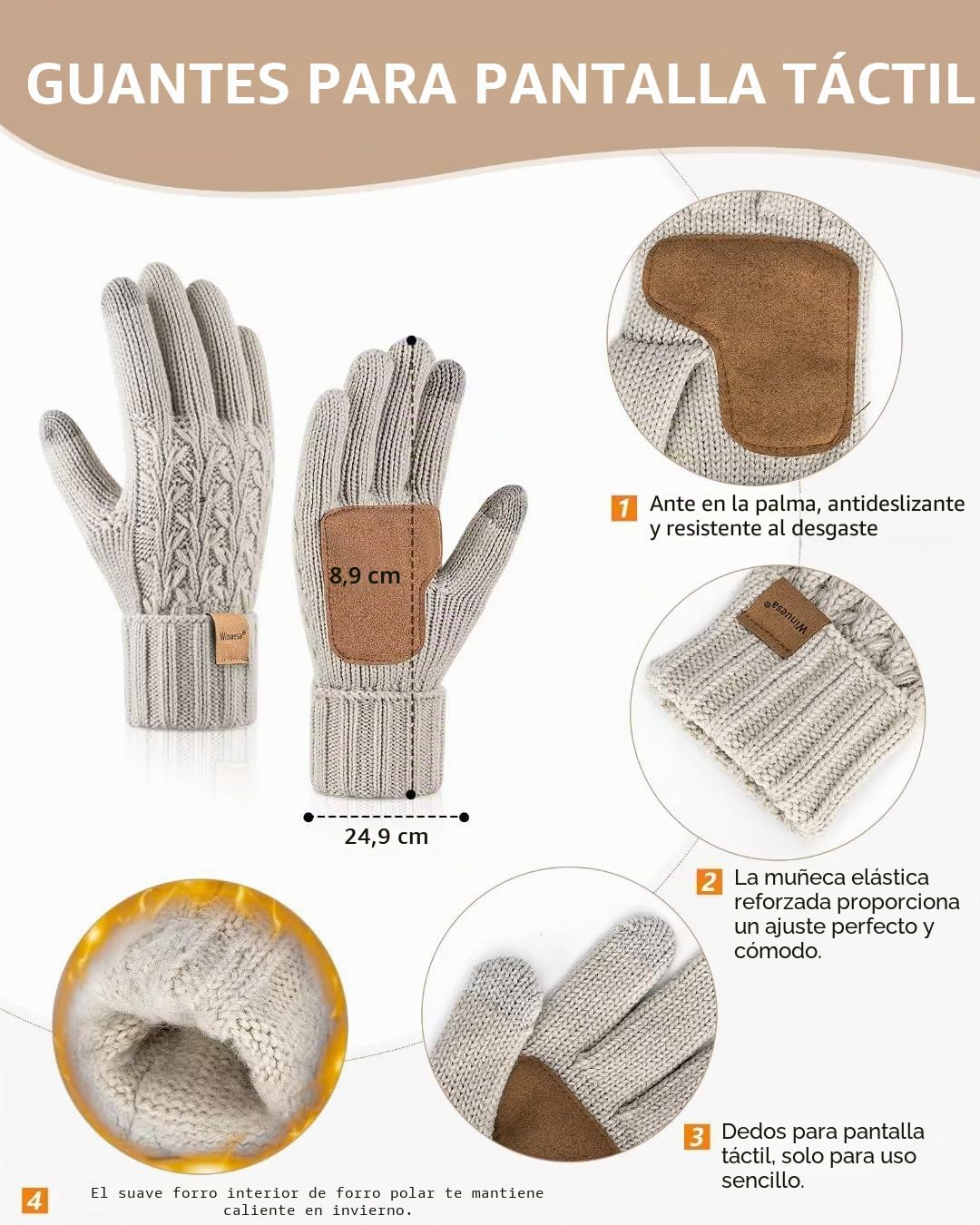 Winuesa Conjunto de gorro, bufanda y guantes para mujer, gorro de invierno para mujer con pompón con forro polar, cálido, gorro de bobble, guantes para pantalla táctil, bufanda para mujer, calentador