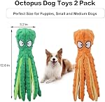 CPYOSN Jouets pour chiens Squeaky Octopus - Pas de jouets de chien en peluche farcie pour les dents de chiots, des jouets interactifs durables pour les chiens pour petits, moyens et grands entraînement et réduire l'ennui, paquet de 2
