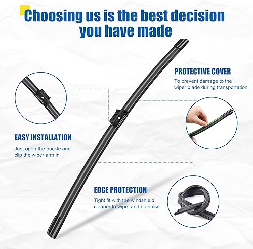 Miniatura 5 de Limpiaparabrisas de repuesto prémium de calidad para todas las estaciones para Mercedes-Benz C43 AMG C300 2016-2020, fácil de instalar, 22 + 22