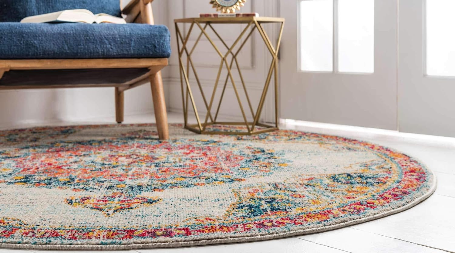 Unique Loom Penrose Collection Area Rug - Alexis (3' 3" Round, Ivory/ Blue)