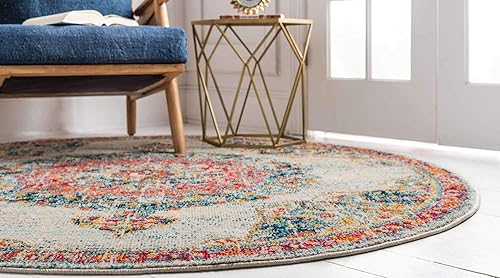 Miniatura 3 de Unique Loom Penrose Collection - Alfombra Alexis (3 pies 3 pulgadas, redonda, marfilazul)