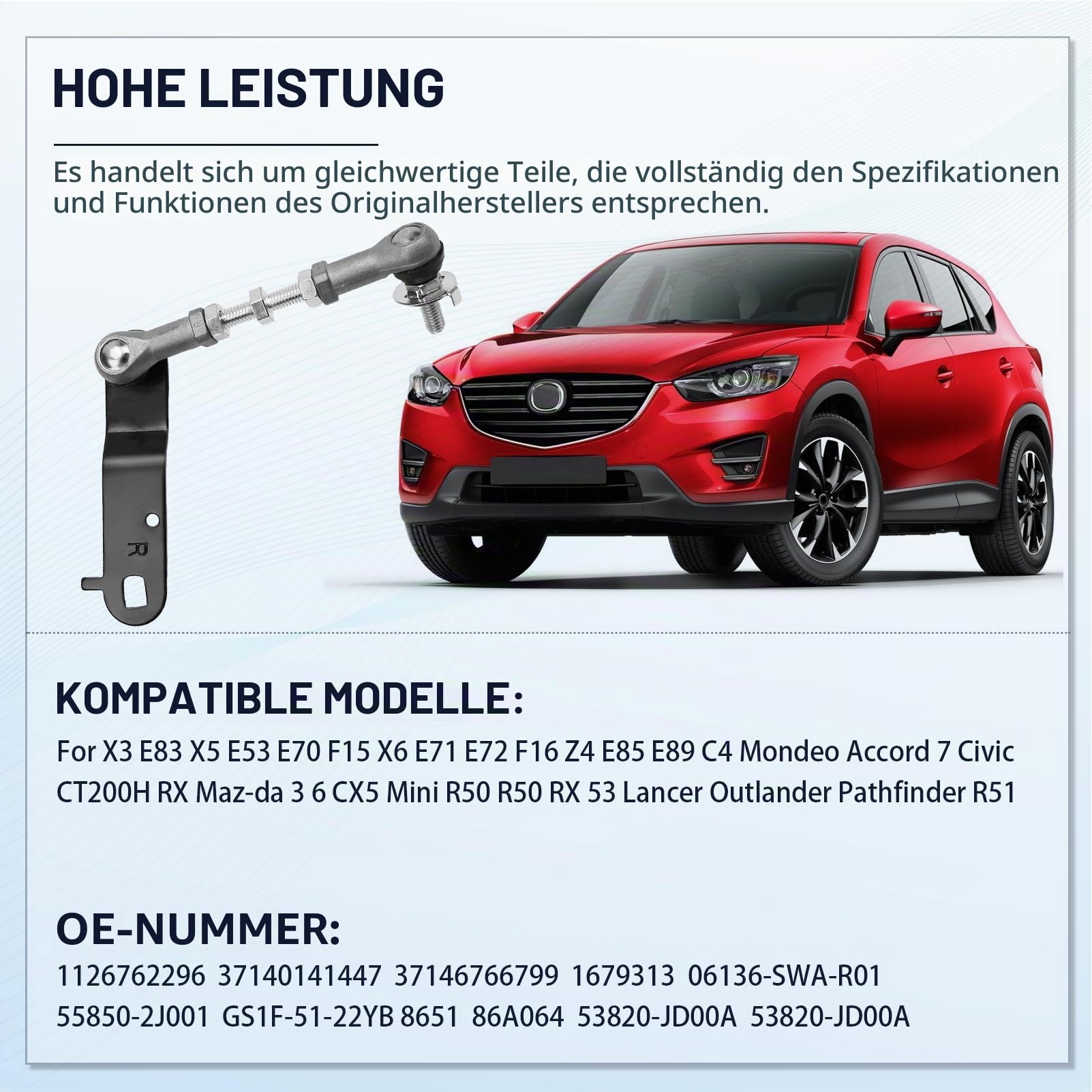 37140141447 Niveausensor Gestänge Leuchtweitenregulierung Hebel Rechte für E87 E81 E88 E82 F22 F87 E90 F30 E93 E92 E91 X3 X5 X6 E83 E70 F15 X6 E71 E72 F16 Z4 E89 Accord RX IS MONDEO C4 Civic