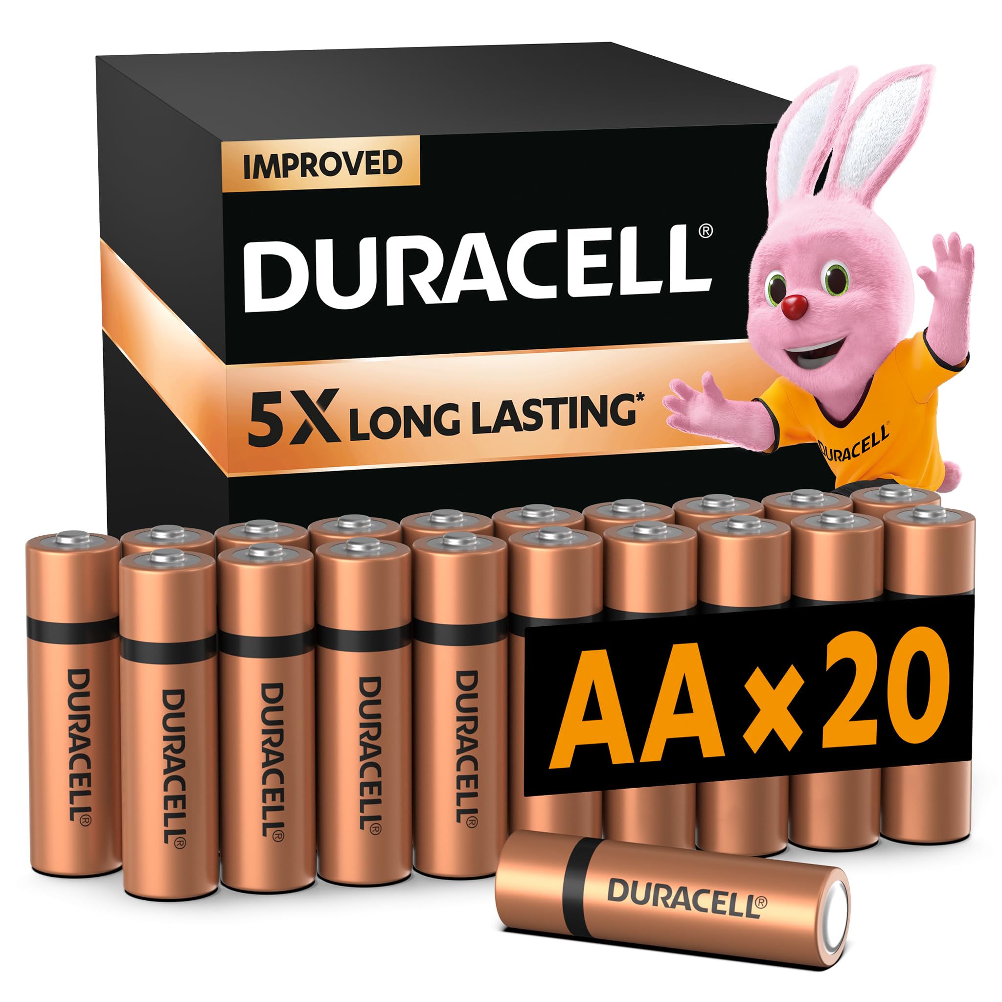 Duracell Alkaline AA Battery, Pack of 20, Everyday Devices, Clock, Remote, Toy