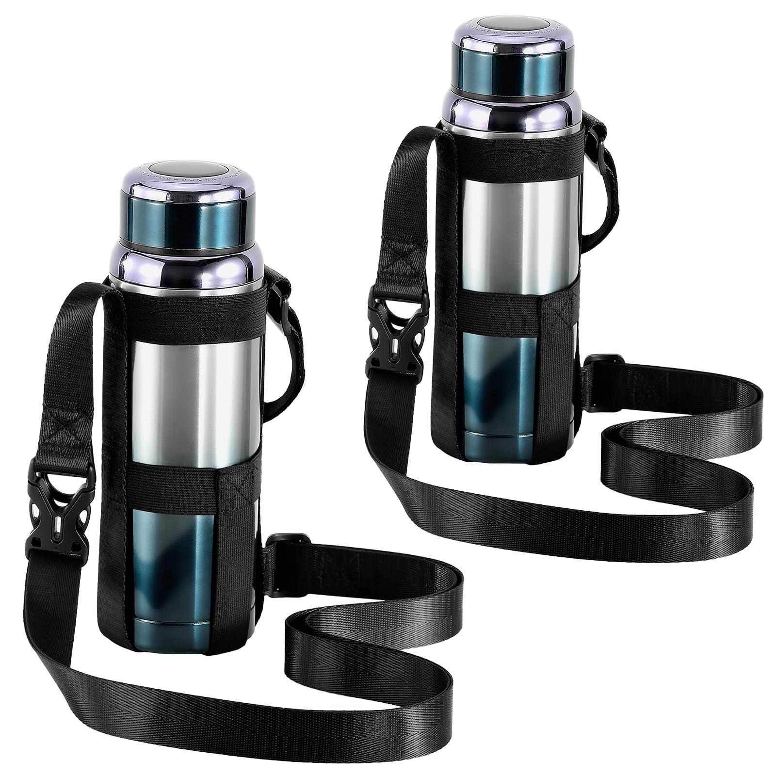 Nuovoware Water Bottle Holder With Strap, 2 Pack Elastic Water Bottle Sling Bag for 500ml-1000ml, Lightweight Crossbody Bag With Shoulder Strap for Walking Hiking Camping Traveling, Black+Black — image 1