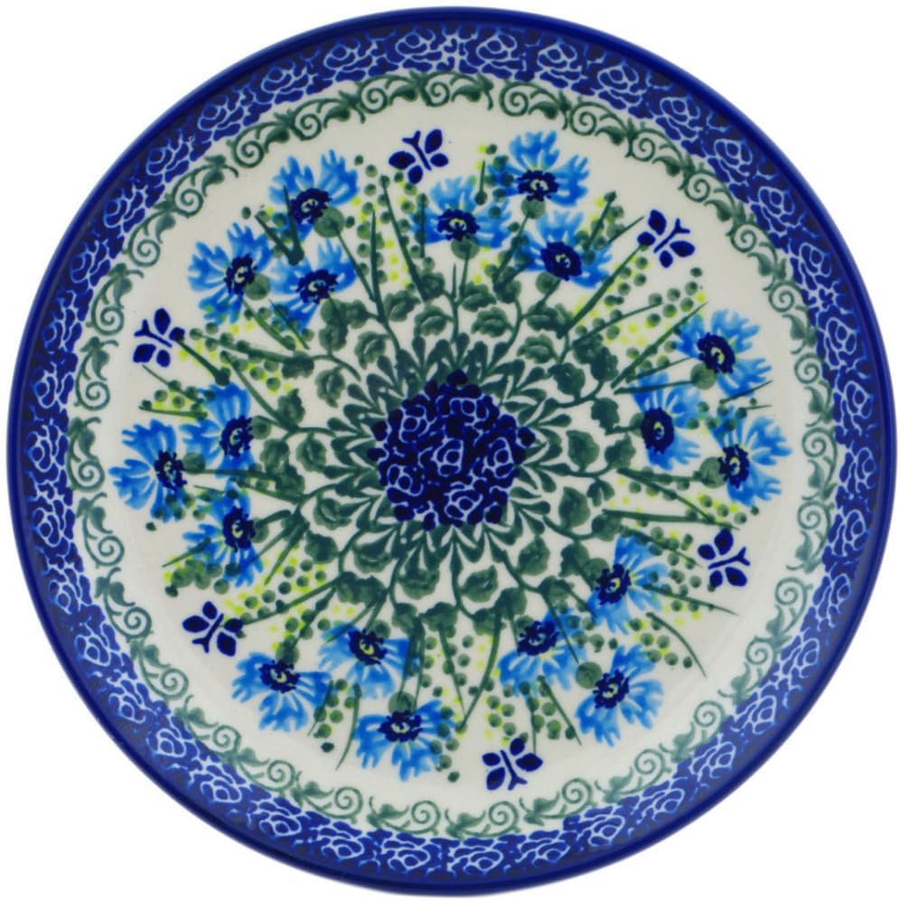 Polmedia Polish Pottery Dessert Plate - Fresh Flora Pattern Handmade in Boleslawiec Poland by Ceramika Bona + Certificate of Authenticity