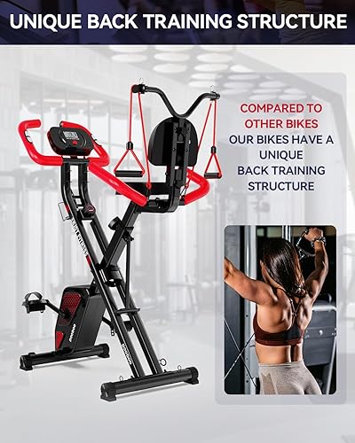 Miniatura 3 de pooboo - Bicicleta estática plegable, bicicleta fija para fitness, de interior, magnética, resistencia ajustable de 8 niveles, soporte de botella y