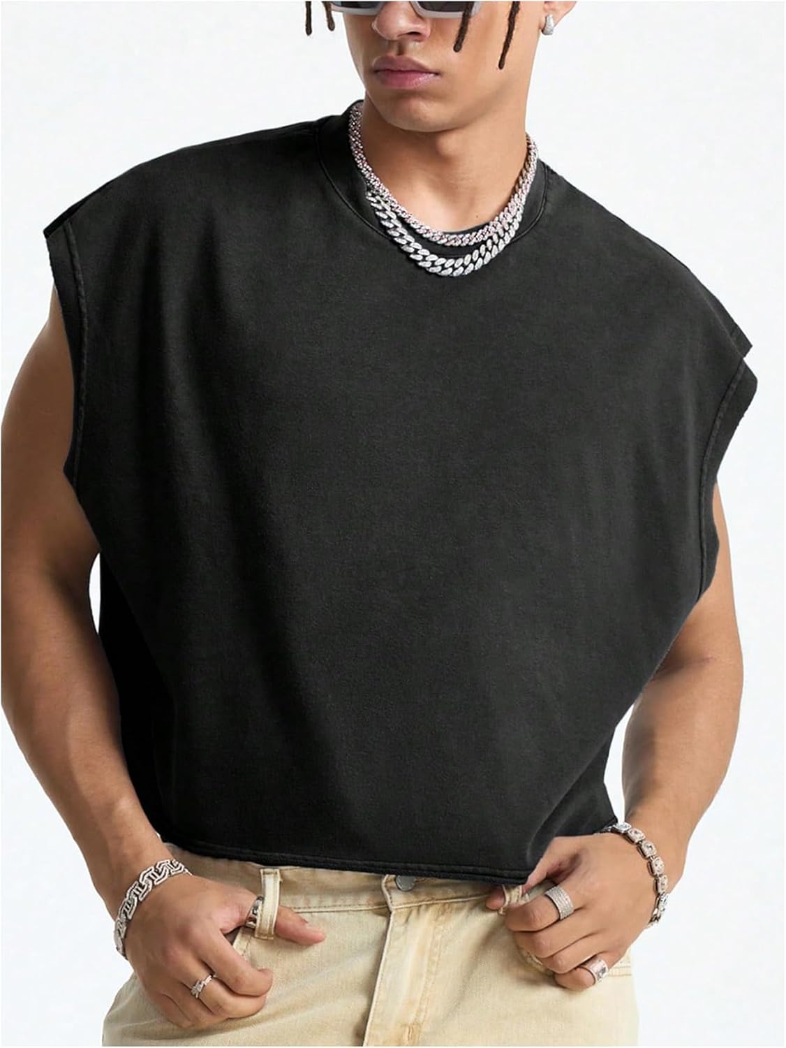 Men's Number Graphic Short Cap Sleeve Tank Tops Summer Crew Neck Baggy Workout Muscle T-Shirts - Image 3