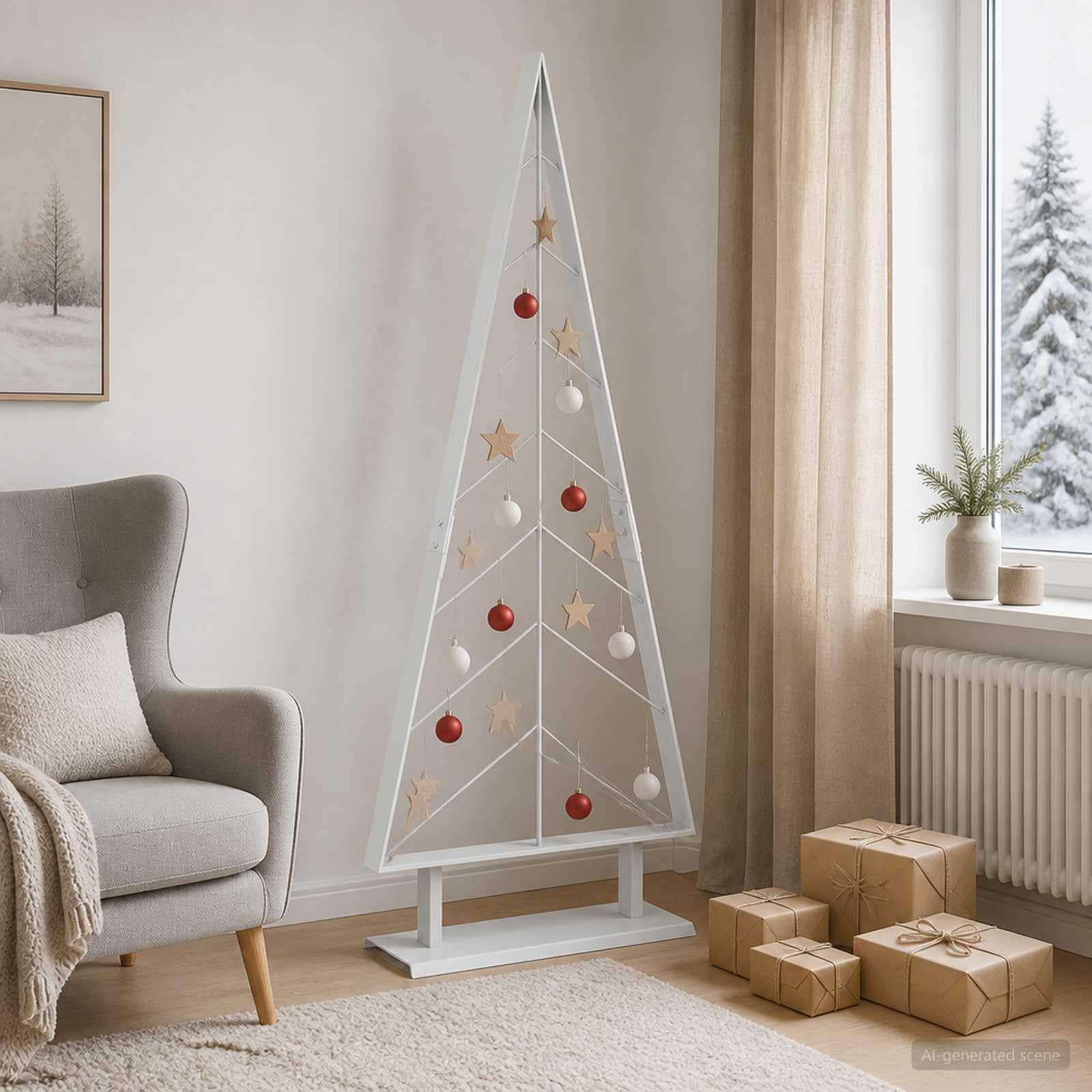 Weihnachtsbaum aus Metall mit Ständer, Weiß, 55 x 20 x 125 cm