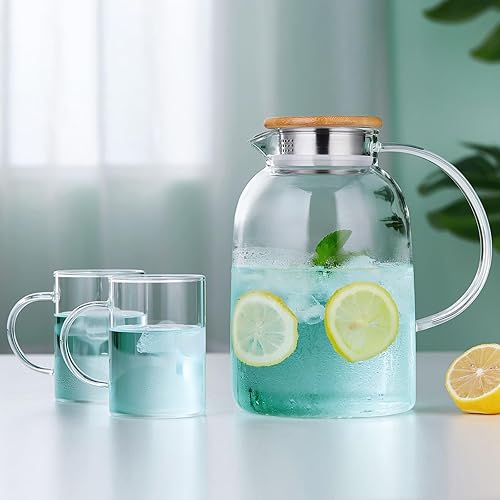 Miniatura 7 de Unbreakable - Jarra de vidrio con asa y tapa, tarro de vidrio de 68 onzas líquidas con tapa, resistente al calor, jarra de borosilicato para té,