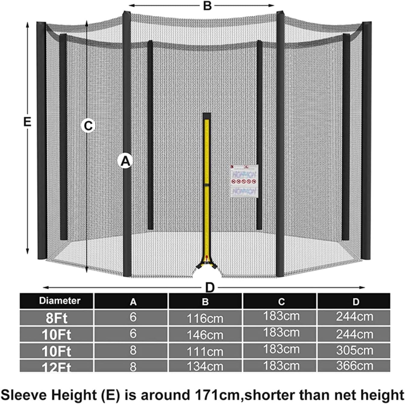 Replacement Safety Net 6/8 Straight Pole Round Trampoline Mesh Enclosure Protection Net for Outdoor Trampoline Accessory