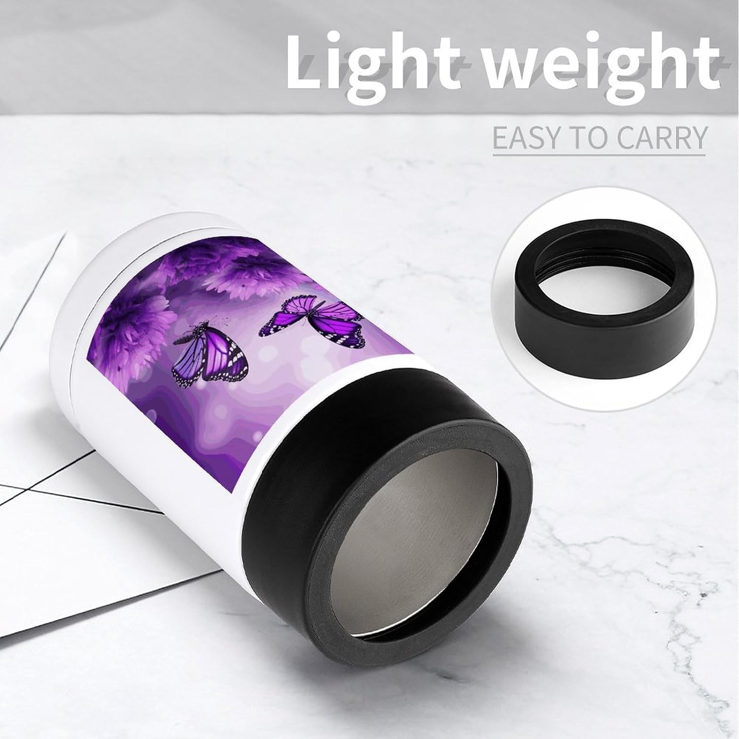 Purple Flower Butterflies Cooler Quick Cooling Drink Chiller Easy to Use Drink Cooler Cold Retention Beverage Cooler Portable Beverage Chiller Beer Wine Champagne Cooler for BBQ Camping Party
