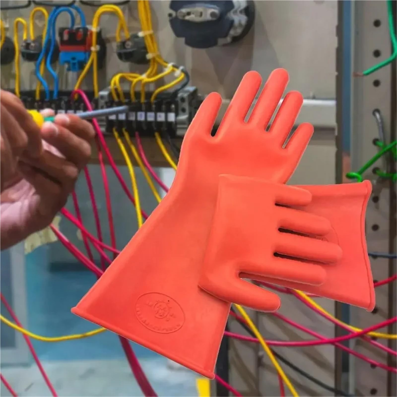 Générique Gants isolants industriels rouges 5 kV - Gants de travail en caoutchouc résistant à la tension for les travaux d'électricien 220 V