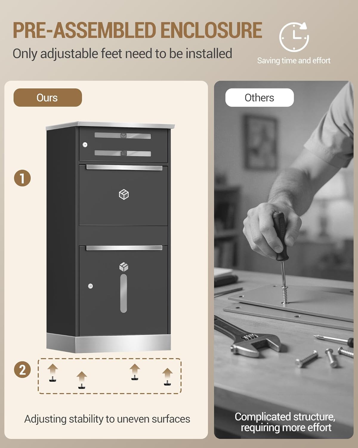 MB10199GR Parcel Box XXL with Parcel Compartment, Viewing Window, Steel, Lockable, Standing Letter Box for Parcels and Letters, Weatherproof, 2 Keys, Anthracite