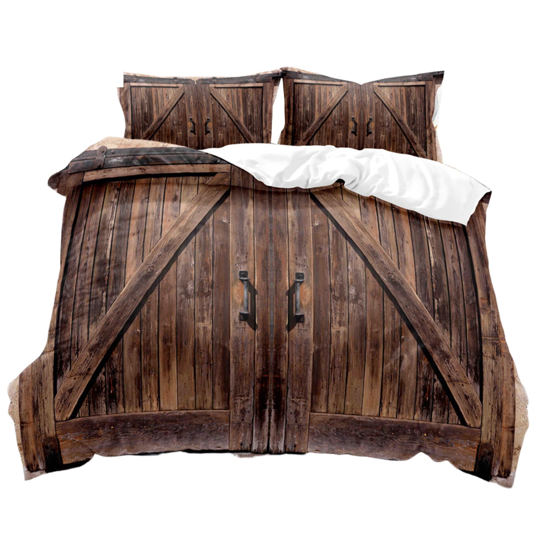 Parure de lit rustique en bois rétro avec 2 taies d'oreiller