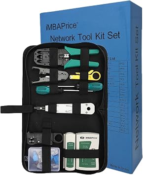 iMBAPrice Professional 11-in-1 Network Tool Kit for Cat5, Cat5e, Cat6 Complete Ethernet Cable Crimper Set with RJ45 RJ11 Connectors, Cable Tester & 110 Punch Down Tool