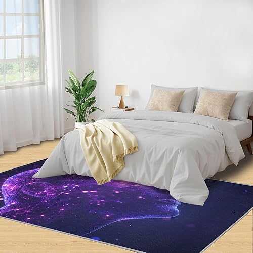 Miniatura 4 de Cyberpunk Rugs for Bedroom, Neon Head Area Rug, Neon Art Rugs for Living Room, Indoor Non-Slip Rug, Machine Washable Carpet for Front Entrance Floor