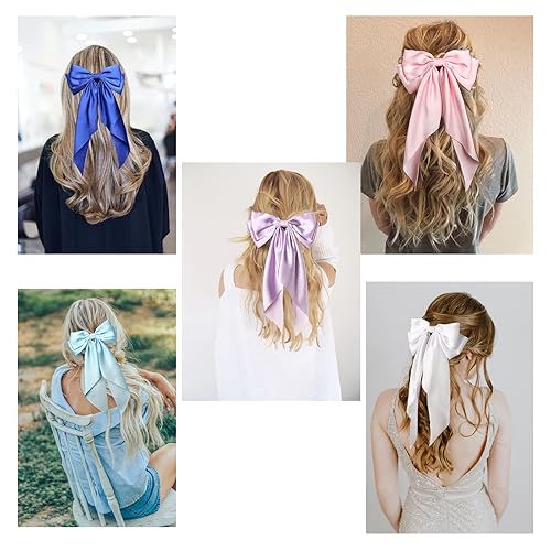 Miniatura 4 de 12 lazos grandes para el cabello, pinzas para el cabello con lazo grande para mujeres y niñas, moño francés con cola larga, accesorios para el