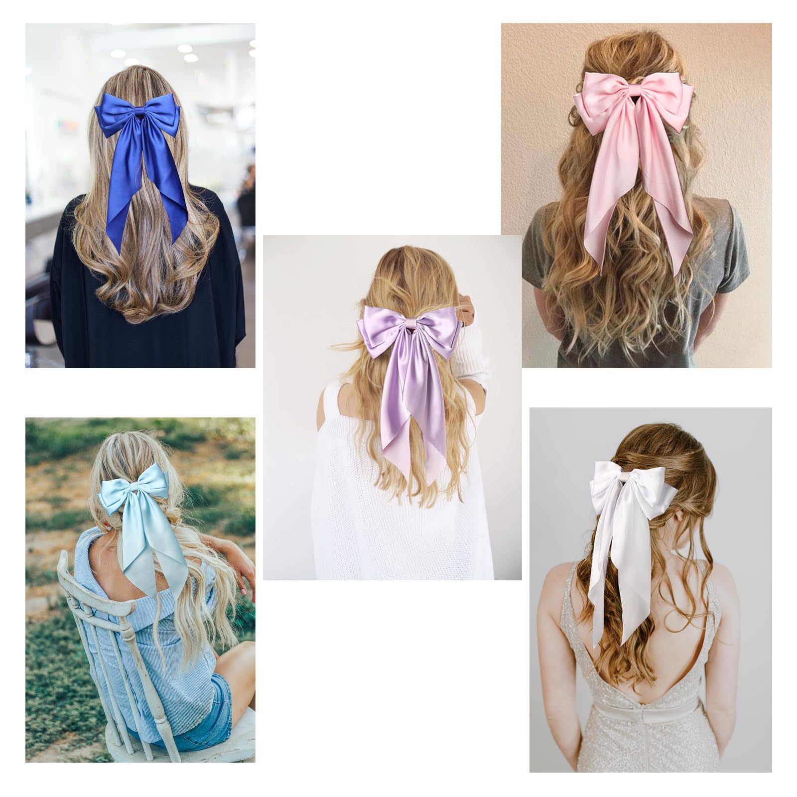 12 Large Satin Hair Bows for Women, Vintage French Barrette Clips, Long Tail No Brand Name Big Bow Hair Clips Set with Long Silky Satin  main image 4