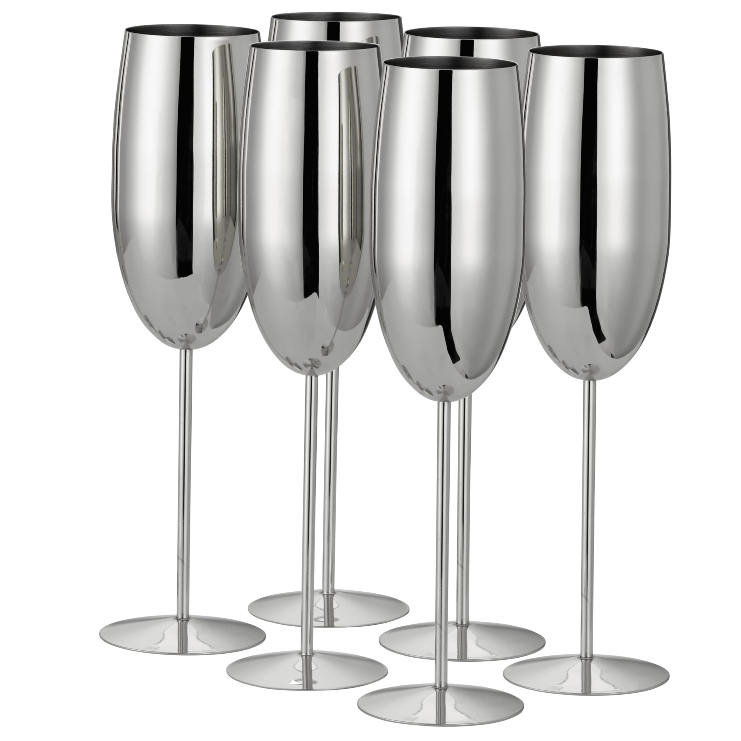 Oak & Steel 6 Silberne Champagner Gläser aus Edelstahl (280ml) - Bruchsichere Sektgläser/Prosecco Gläser mit Geschenkbox