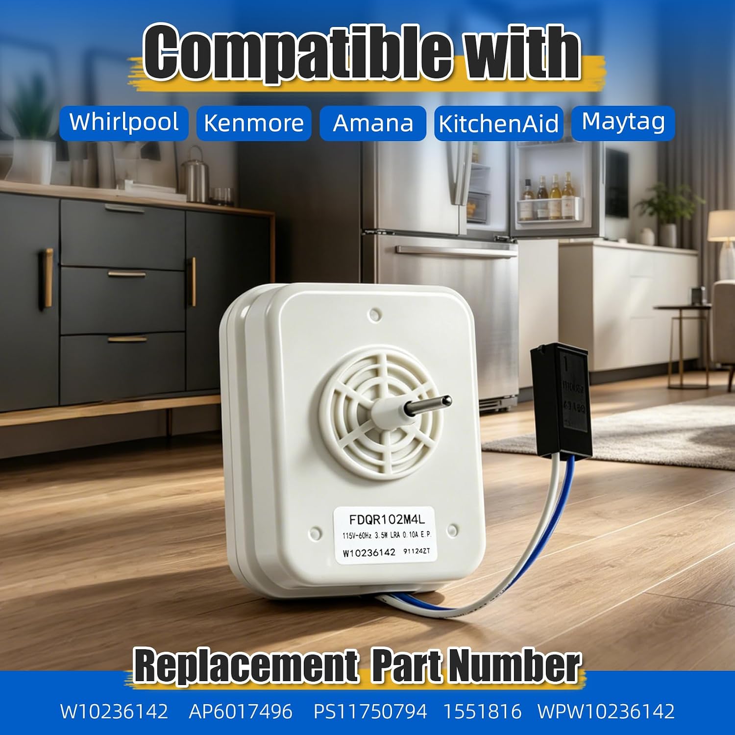 W10236142 Evaporator Fan Motor Replacement for Whirlpool, Kenmore, Amana Refrigerator, Replaces AP6017496, PS11750794, 1551816