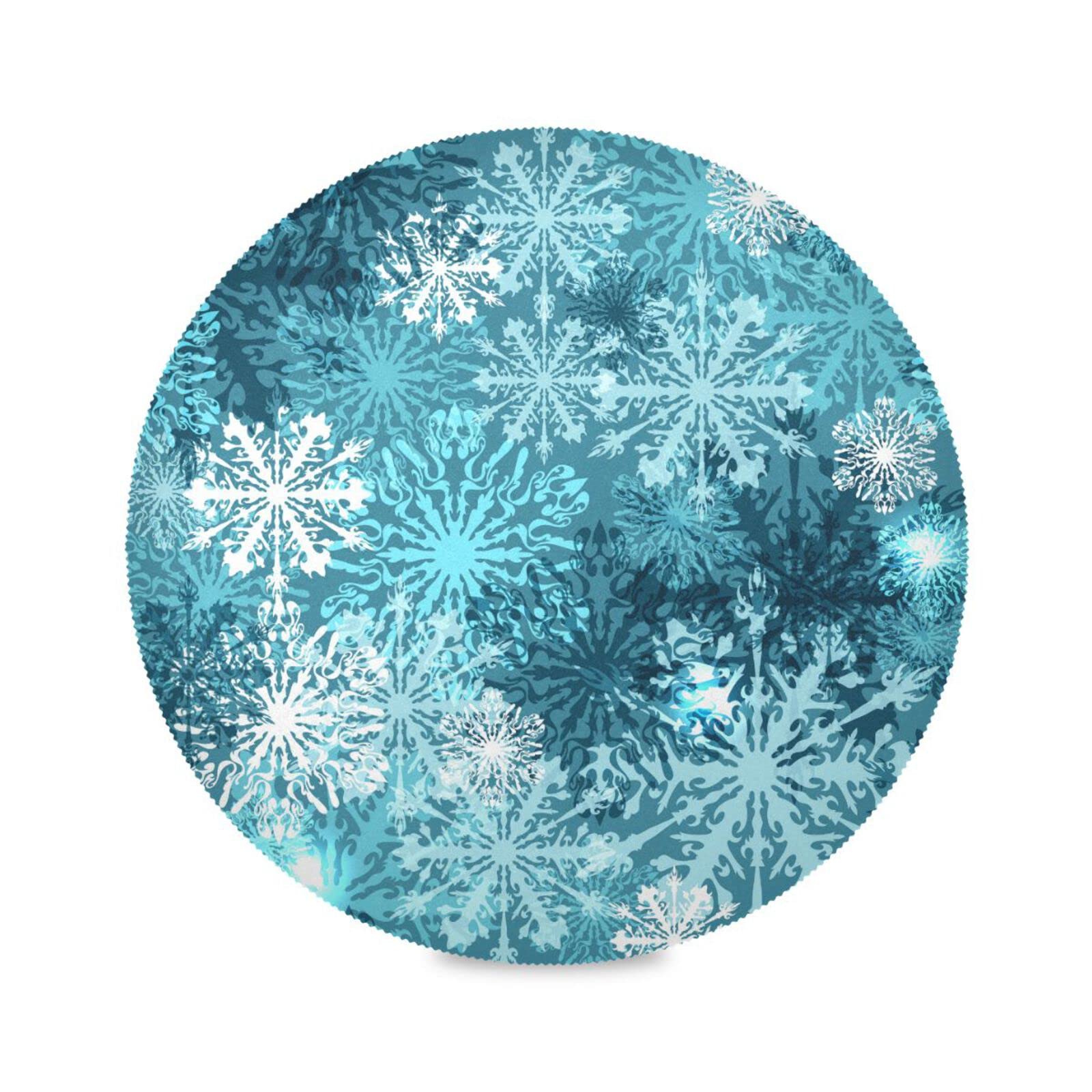 Christmas Placemats Teal Blue White Snowflake Round Placemats Set of 6 for Kitchen Table Washable Kitchen Table Mats Place mats - Image 2
