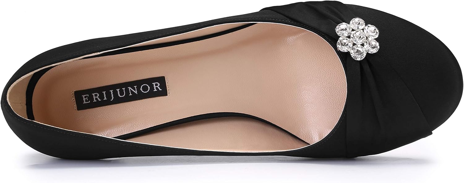 ERIJUNOR Women Closed Toe Comfort Kitten Heels Rhinestones Satin Wedding Evening Dress Shoes - Image 5