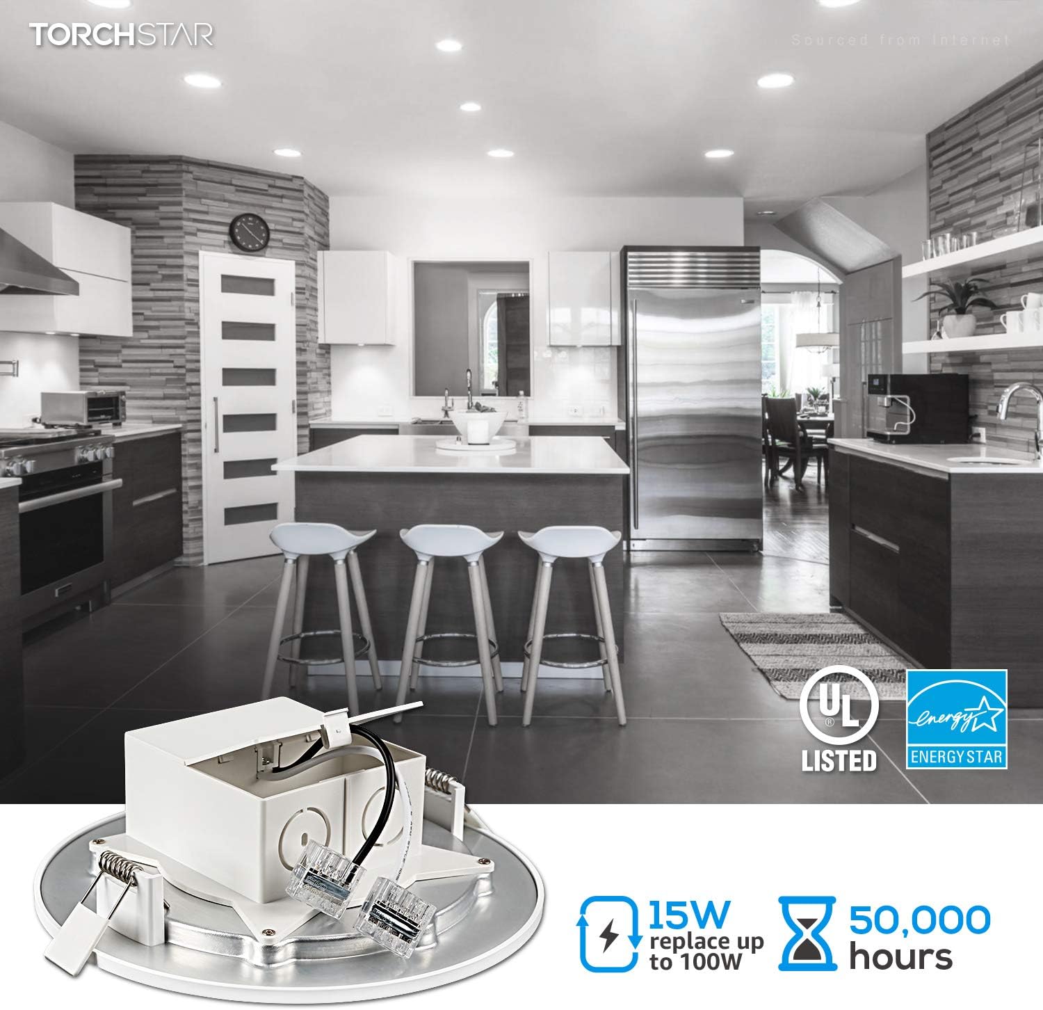 One-Day Sale: Up to 70% Off TORCHSTAR 16 Pack 6 Inch Integrated LED Recessed Light with Junction Box, 15W Dimmable Downlight, 5000K Daylight, Airtight, UL & Energy Star Listed, 5 Years Warranty