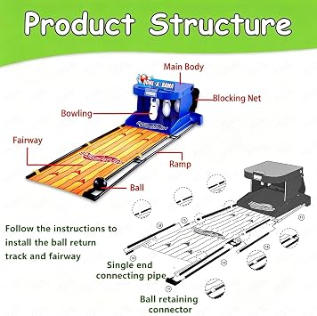 Table Bowling Game, Tabletop Bowling Alley, 10 Pins Mini Bowling Set Toy for Kids & Adults, Perfect for Home, Office and Party