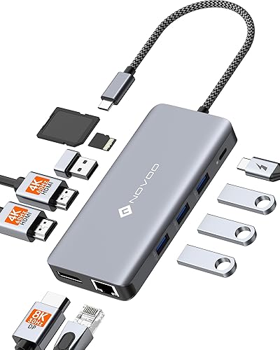 Miniatura 40 de NOVOO Hub USB C 4K a 60Hz HDMI Gigabit Ethernet 8 en 1 USB C adaptador multipuerto con HDMI, PD 100W, 2 USB-A, 1 puerto de datos USB-C, estación