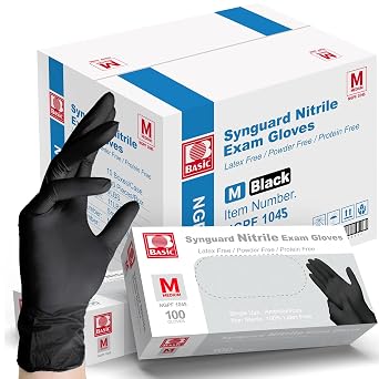 Intco Basic Medical BLACK Nitrile Exam Gloves, 5 Mil,- Latex-Free & Powder-Free, Case of 1000 Medium-1000