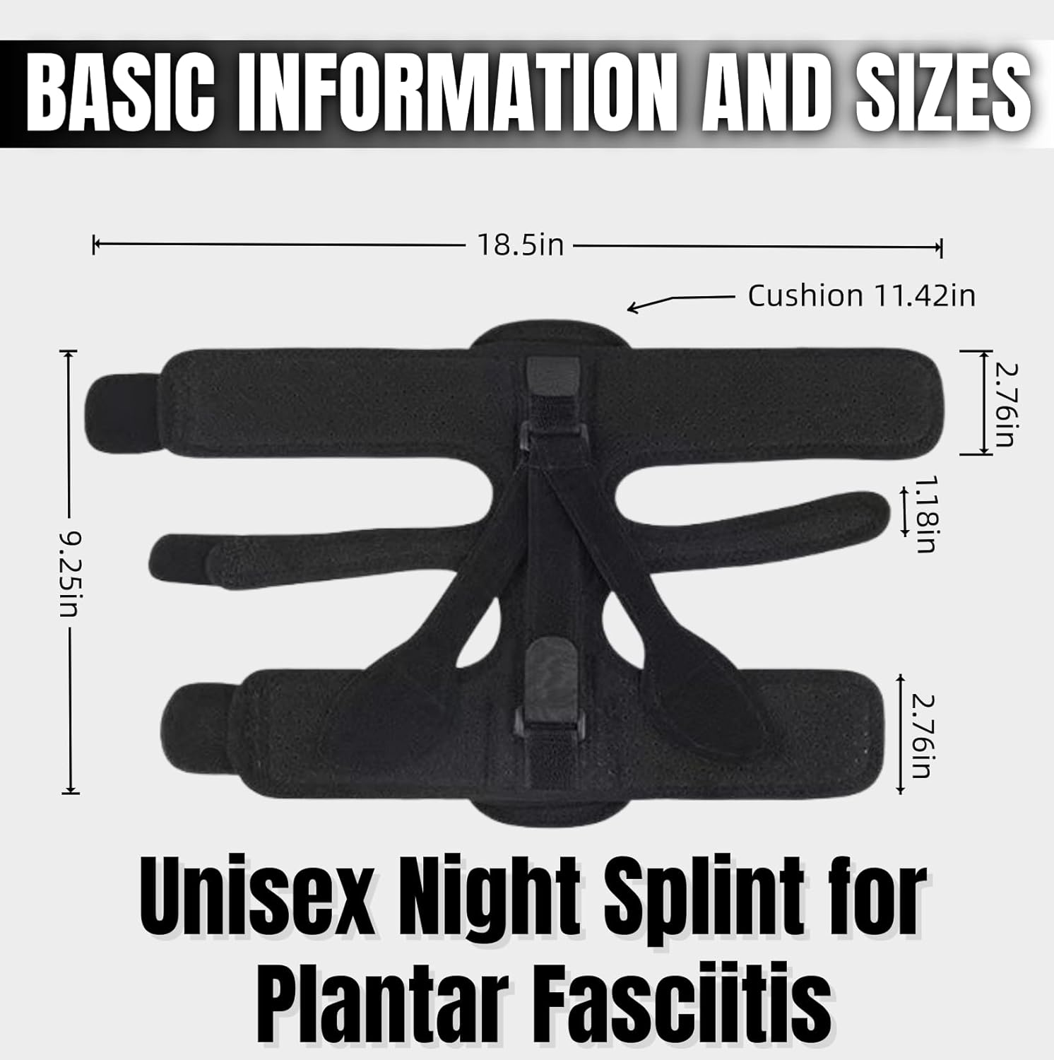 Plantar Fasciitis Night Splint for Women & Men, Adjustable 3-Point Support Foot Brace for Foot Drop, Achilles Tendonitis & Heel Pain Relief (Black)