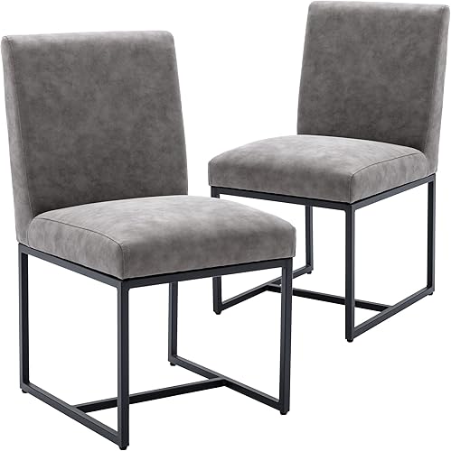 Miniatura 3 de Modern Fabric Dining Chairs Set of 2, Faux Leather Upholstered Dining Room Chairs, Mid Century Armless Kitchen Chair with Black Legs for Dining