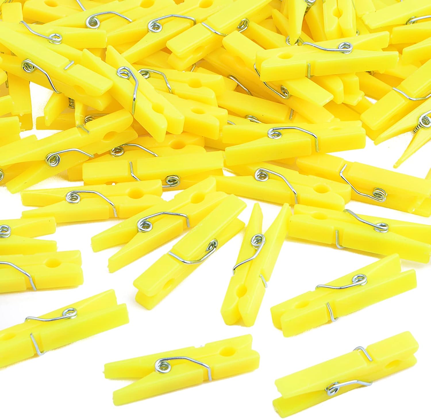 BronaGrand 100 Pieces Mini Plastic Clothespins Sturdy Photo Paper Clips Decorative Craft Clips for Hanging Picture Arts Scrapbooking Home Wedding Decor, Yellow