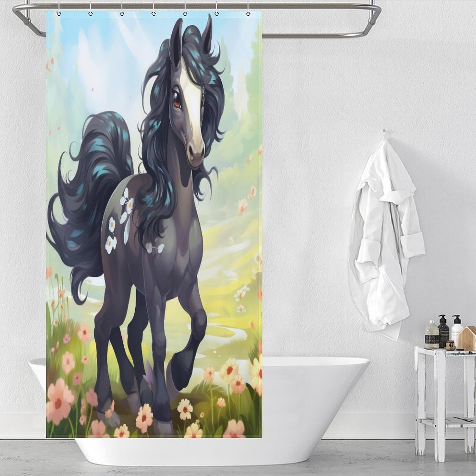 Cheval rideau de douche anti éclaboussures en tissu lavable