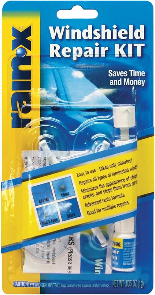 Rain-X 600001 Windshield Repair Kit - Quick and Easy Durable Resin Based Windshield Repair Kit for Chips and Cracks, Good for Round Damage Below 1" in Diameter and Cracks Smaller Than 12" in Length