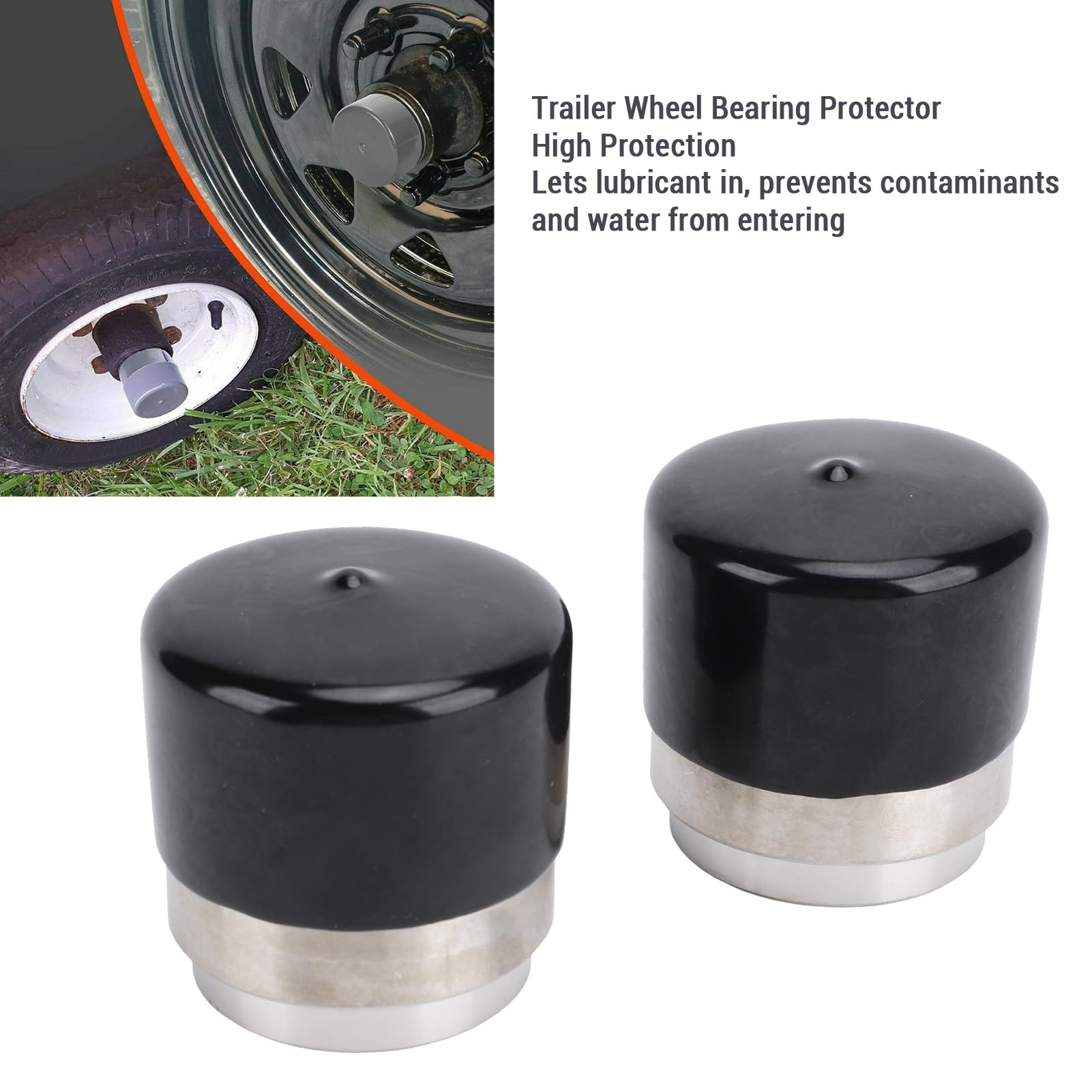 2-Pack Boat Trailer Wheel Bearing Protector with Protective Bra - 1.781 Inch Diameter Stainless Steel Auto Check Bearing Dust Cap