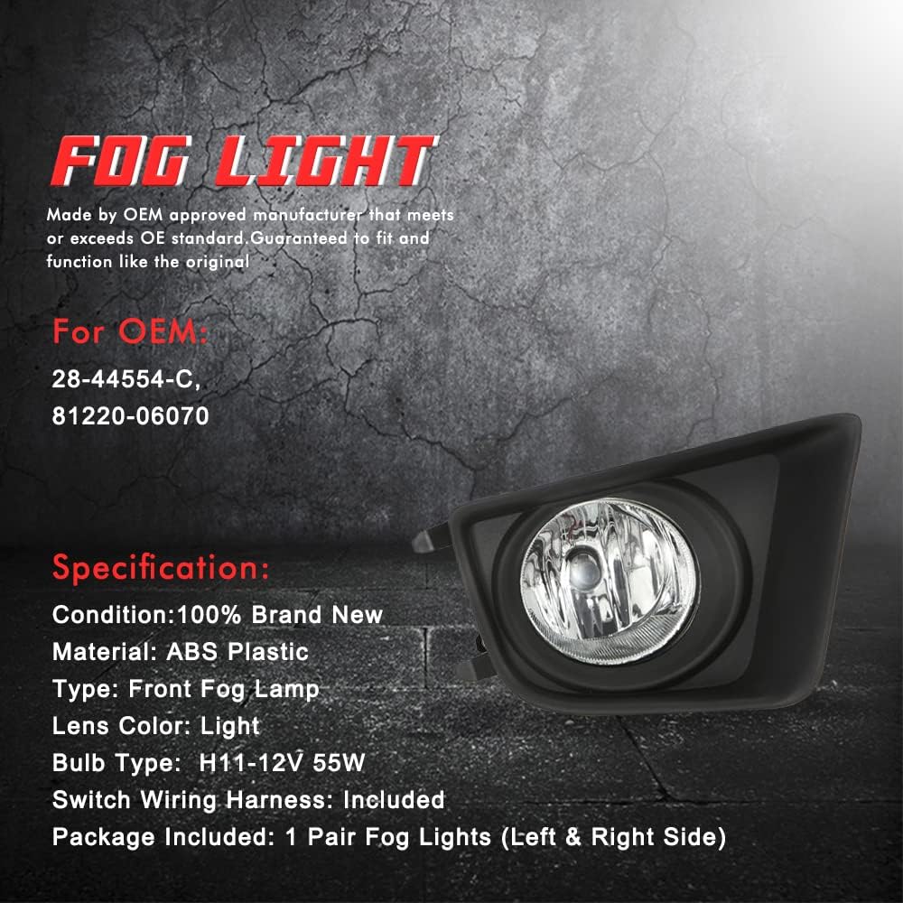 Driving Fog Lights Lamps Replacement for 2012-2015 Toyota Tacoma Pickup Truck with H11 12V 55W Halogen Bulbs (Clear Lens)