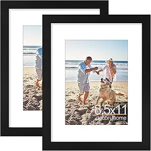 decorUhome 8.5 by 11 Picture Frame, Display Pictures 6x8 with Mat or 8.5x11 without Mat, Wall & Tabletop Display Certificate Frame, Black, 2 Pack