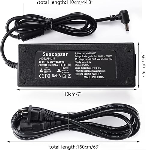 Miniatura 2 de Suacopzar Adaptador de corriente DC12V 10A 8A 5A 3A, transformadores de 120 vatios CA 100-240V a CC 12V, adaptador de fuente de alimentación,