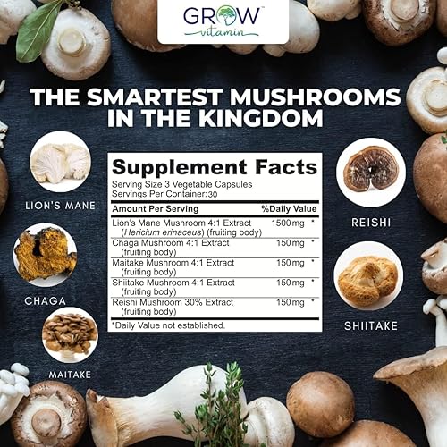 Miniatura 2 de grow vitamin Cápsulas de suplemento de melena de león orgánica de 2100 mg Enfoque, claridad mental y cognición Suplemento de hongo de melena de