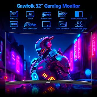 Gawfolk 32 inch Gaming Monitor 1800R Curved Computer Monitors 165HZ / 180HZ PC Monitors VA Screen for Home, Office and Dormitory, FHD 1080P Computer Monitor Support HDMI & DP