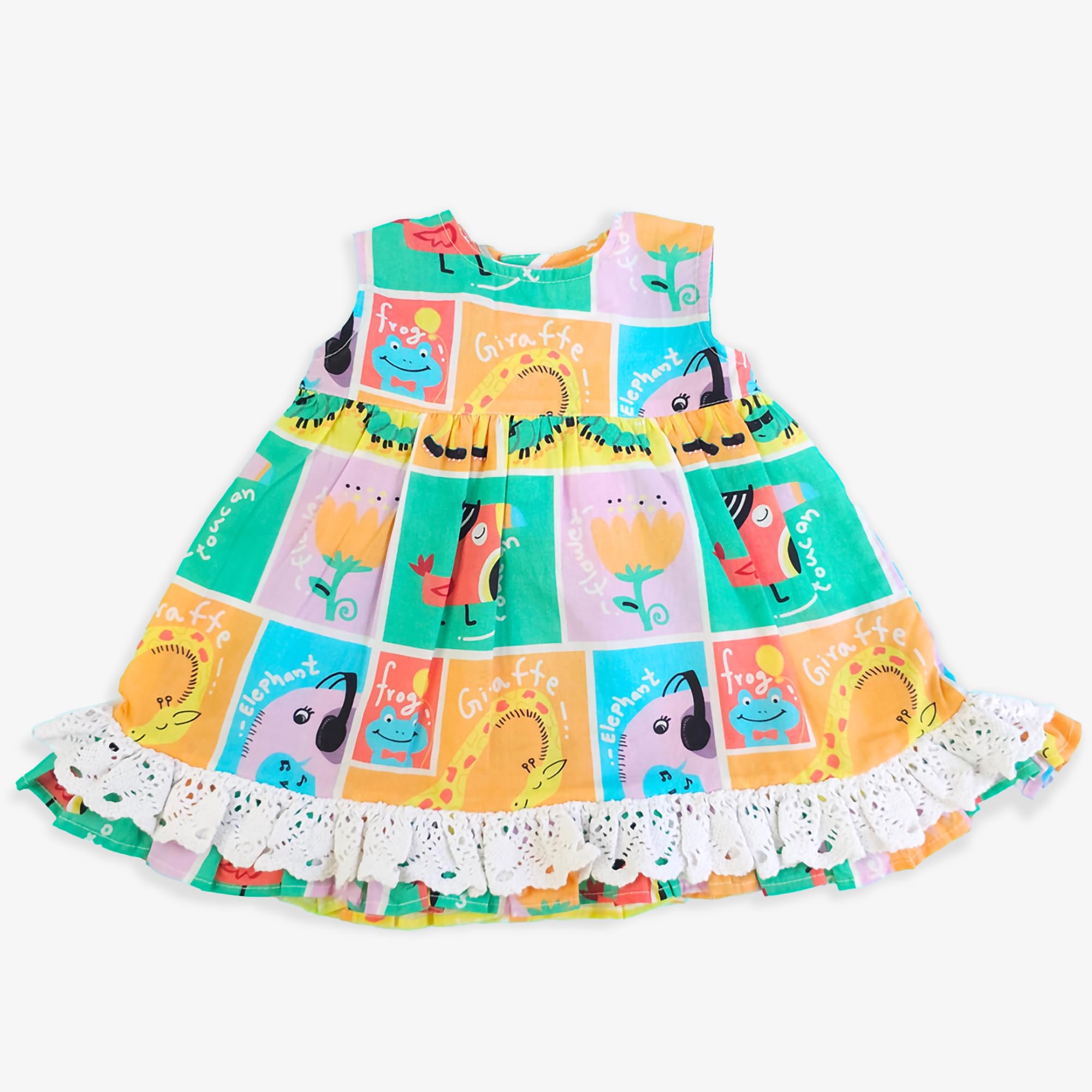 Keebee Organic Cotton Hand-Embroidered Sleeveless Tulip Dress for Little Girls || Soft, Breathable, and Eco-Friendly (US, Age, 0 Months, 3 Months, Peony-Zoo)