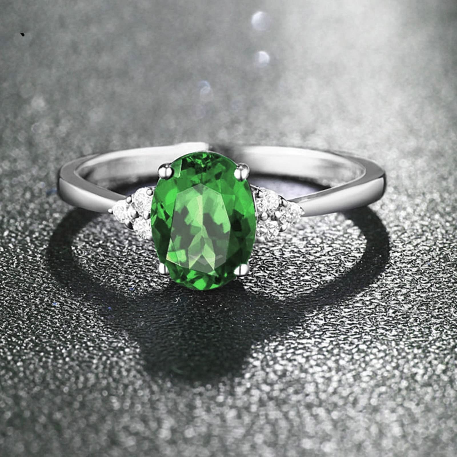 Eternity-Ringe für Damen, 925er Sterling-Solitär, oval, grüner Zirkonia, Verlobungsversprechen, Größe H 1/2–V 1/2