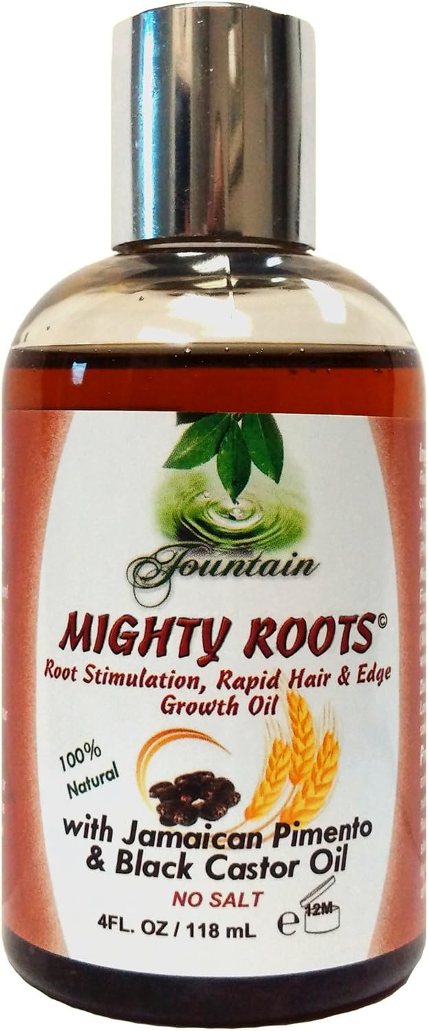 Fountain Mighty Roots Organic Edge Growth Treatment with Jamaican Black Castor Pimento Oil and Satin Cap For 3 Times The Growth 4 Ounces