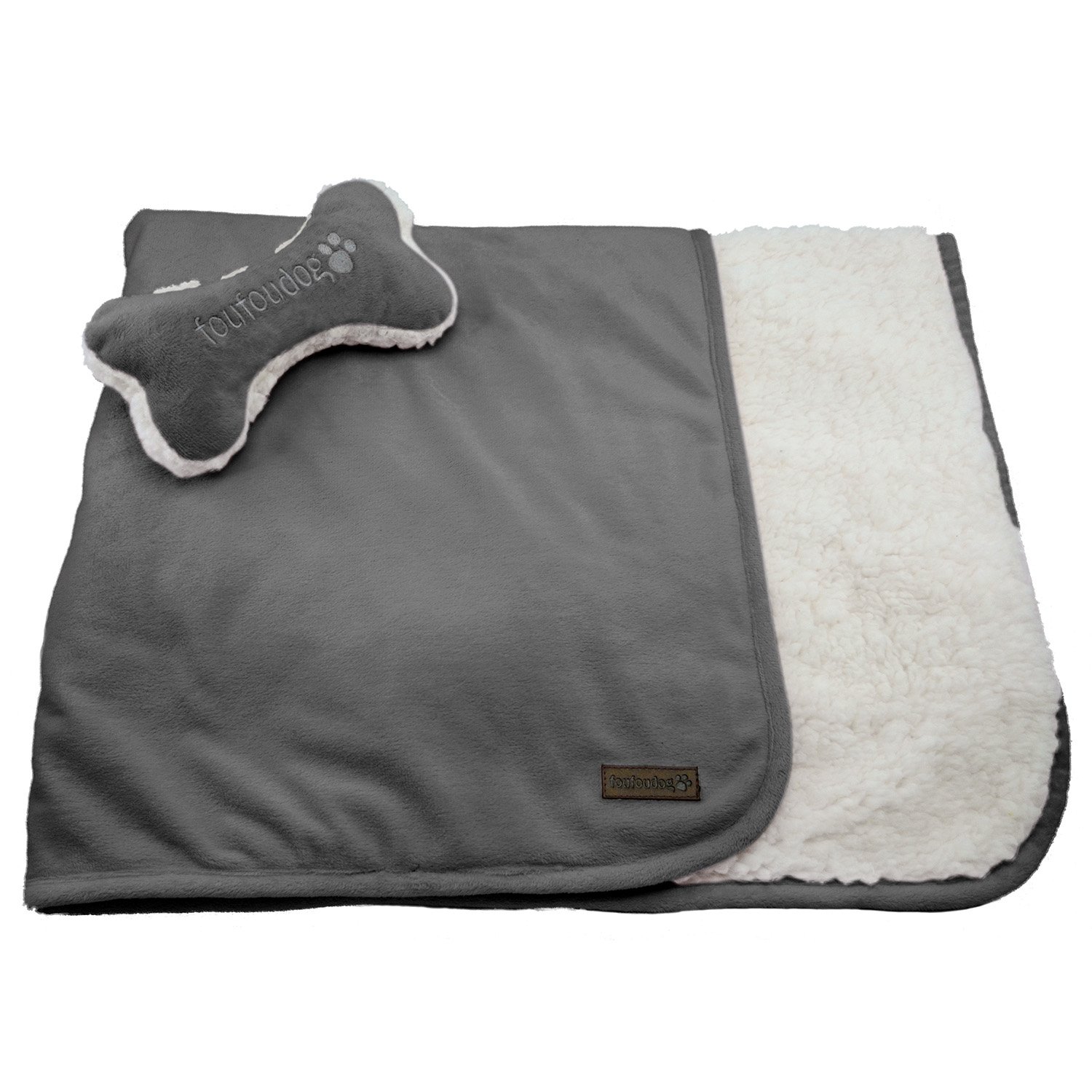 Couverture sherpa pour chiot FouFou Dog avec coussin os gris anthracite