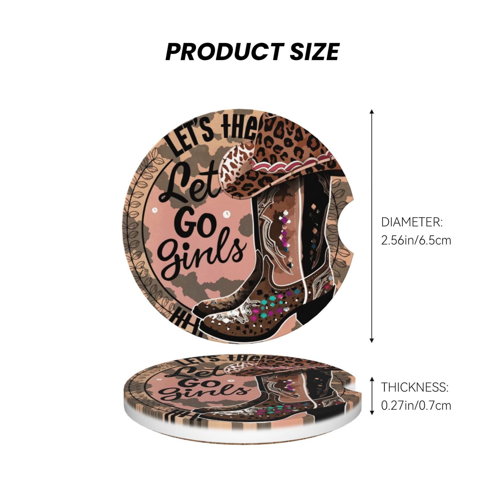 Ceramiczne podstawki samochodowe na uchwyty na kubki – chłonne, antypoślizgowe podkładki (2 sztuki), unisex dla kobiet i mężczyzn (vintage Let Go Girls)