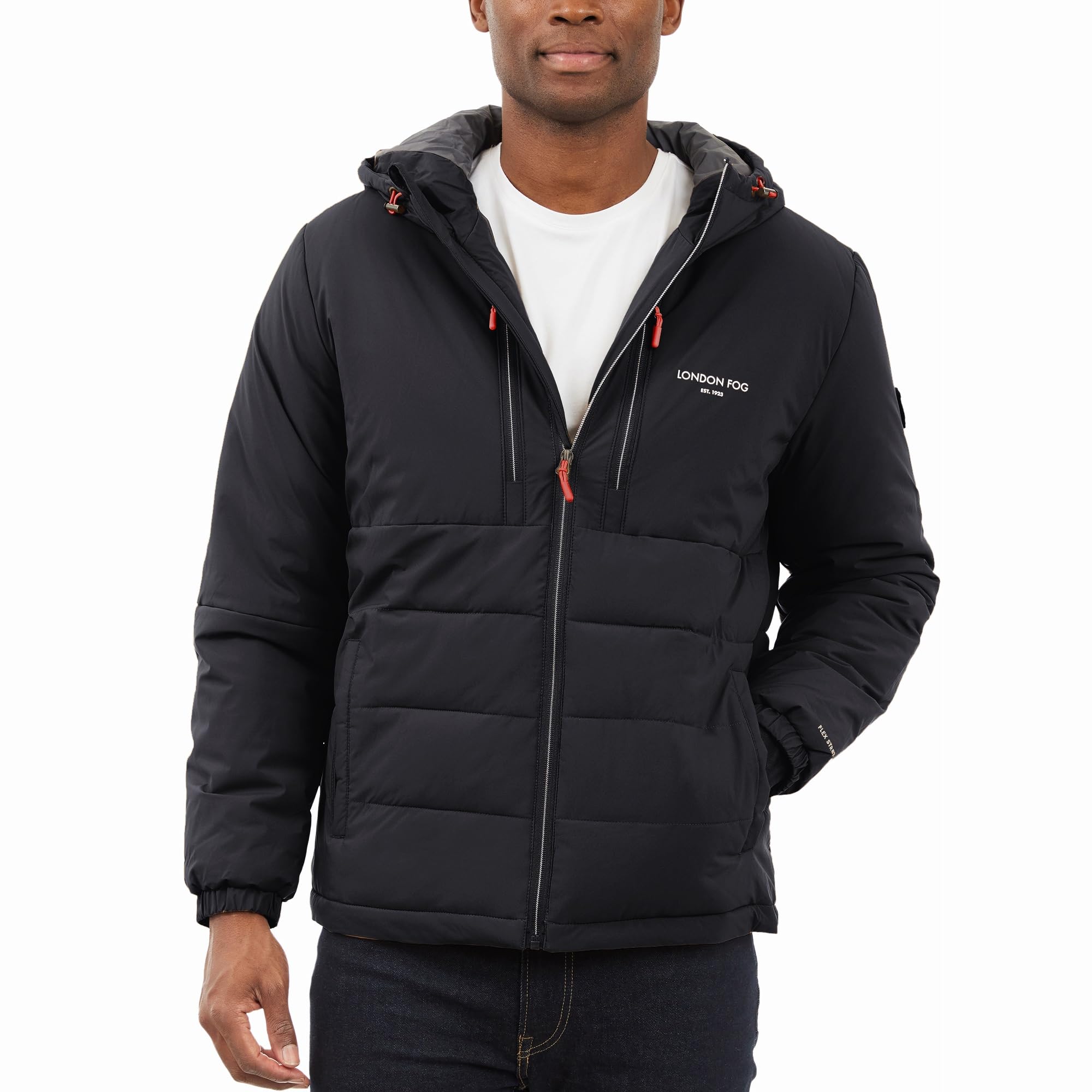 スキー London Fog Down jacket LONDON FOG Men's Stretch Hooded Puffer, Black, M : Amazon.co.uk