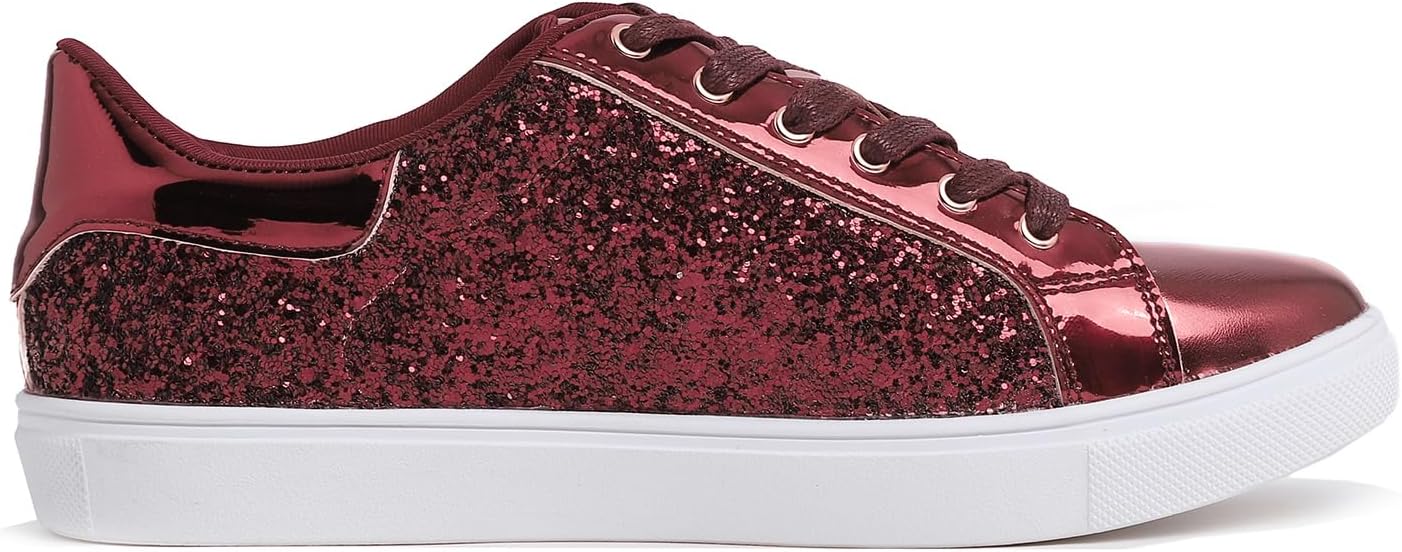 FEVERSOLE Women's Fashion Lace Up Dress Sneakers Sparkly Party Shiny Shoes - Image 3
